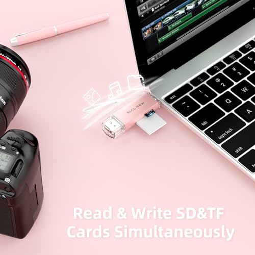 WALNEW SD Card Reader, USB 3.0 & USB-C SD/TF Memory Card Adapter | Supports UHS-I SD/SDHC/SDXC/MicroSD, Compatible with MacBook, PC, iPad, iPhone 15, Samsung Galaxy Android - color: Pink