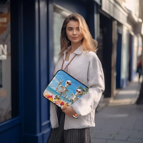Skeletons on Beach Padded Laptop Sleeve Case 13 Inch Soft Quilted Laptop Bag Waterproof Computer Sleeves - color: skeletons on beach, size: Medium