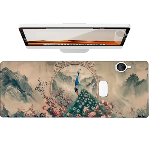 Elegant Peacock Gaming Mouse Pad, Large Office Desk Mat, Anti-Slip Rubber Base Mousepad for Computer Laptop Keyboard, Smooth Desk Pad for Home Office Gamer Work Accessories 31.5" x 11.8" - color: 06Peacock