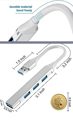 4-Port USB Hub 3.0, DUOYHIEL Portable Fast Data USB Hub Splitter for Laptop, USB Extender Compatible with Desktop, PC, MacBook, Keyborad iPad, Surface Pro, for Camera and More USB Devices