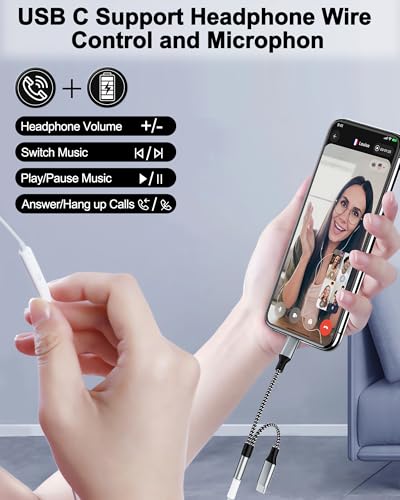 USB C and Lightning Male to Female 3.5mm Headphone Adapter - 3.5mm Headphone Jack Audio Adapter for iPhone 17/16/15/14/13/Pro/Pro Max, Android Phone, iPad, Laptop