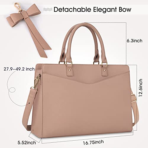 RAINSMORE Laptop Bag for Women 15.6 Inch PU Tote Bag Business Office Work Bag Waterproof Briefcase Computer Tote Lightweight Handbag Shoulder, Khaki - color: Khaki
