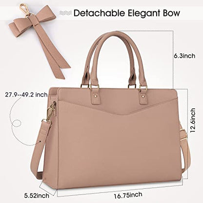 RAINSMORE Laptop Bag for Women 15.6 Inch PU Tote Bag Business Office Work Bag Waterproof Briefcase Computer Tote Lightweight Handbag Shoulder, Khaki - color: Khaki