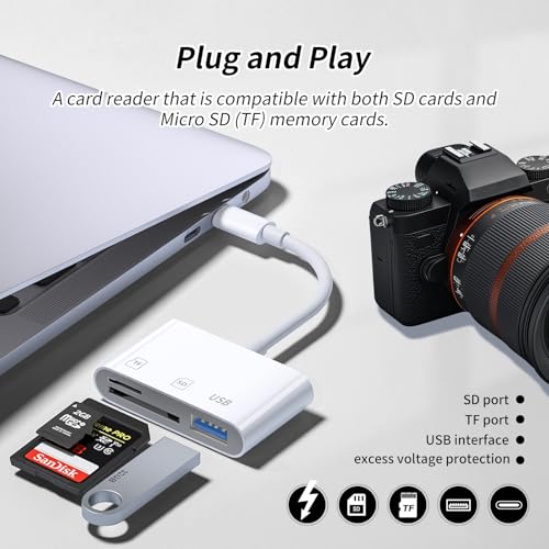3IN1 SD Card Reader,USB C SD Card Reader,supports SD and MicroSD memory card adapter(includes USB A female port),compatible with flash drives,iPhone 15/16,MacBook,Mac,Trail Camera viewer,Plug and play - size: 3IN1 SD Card Reader