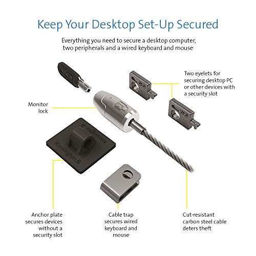 Kensington Universal 3-in-1 Combination Laptop Lock, Computer Security Locking Cable - Resettable Version (K62316WW), Black & Desktop & Peripherals Locking Kit 2.0, Black (K64424WW)