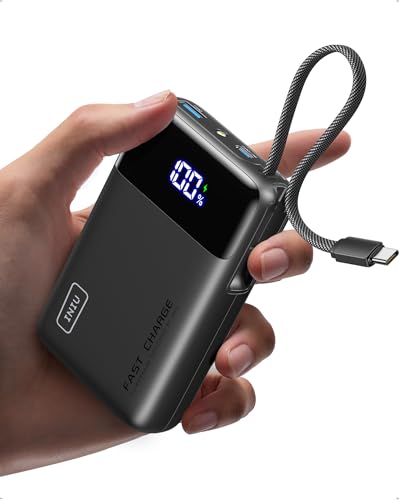 INIU 20000mAh Portable Charger, Smaller 45W Fast Charging Travel Power Bank | Flight-Safe, Built in USB-C Cable, Travel Essential, Battery Phone Pack for iPhone 17 16 Pro, Samsung S26, iPad etc - color: Black, size: 20000mAh