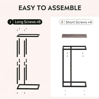 WLIVE Small Side Table, C Shaped End Table for Couch, Sofa and Bed, Tv Tray Table that Slides Under for Living Room, Bedroom, Bedside, Gray and Black - color: A-grey