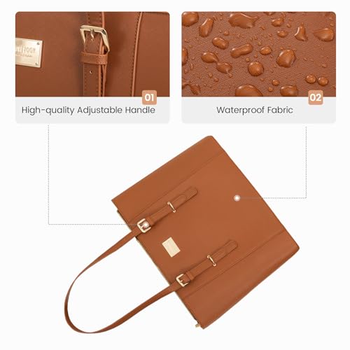Laptop Bag for Women Large Office Handbags Briefcase Fits Up to 15.6 inch (Updated Version)-Brown - color: Brown