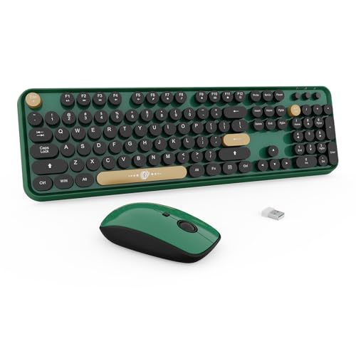 Green Wireless Keyboard and Mouse Combo,Typewriter Keyboard with Round Keys,2.4G Wireless Full Size Colorful Keyboard with Number Pad for Computer Laptop and Desktop - color: Dark Green
