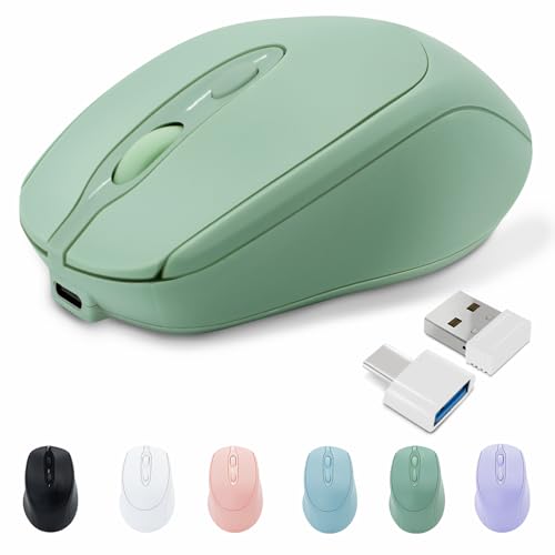 Rechargeable Wireless Bluetooth Mouse - Silent, Portable Slim Computer Mouse for Laptop, iPad, MacBook Pro/Air, PC, Surface Pro, Lenovo/Samsung Tablet (Green) - color: Green