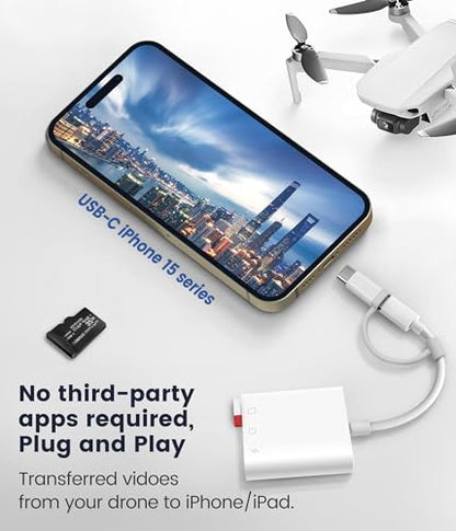 SD Card Reader for iPhone iPad, Oyuiasle Digital Trail Camera SD Card Viewer with Dual Slot for MicroSD/SD, Lightening&USBC Dual-Connector Memory Card Adapter for Photography, Plug and Play - size: 2 Slots