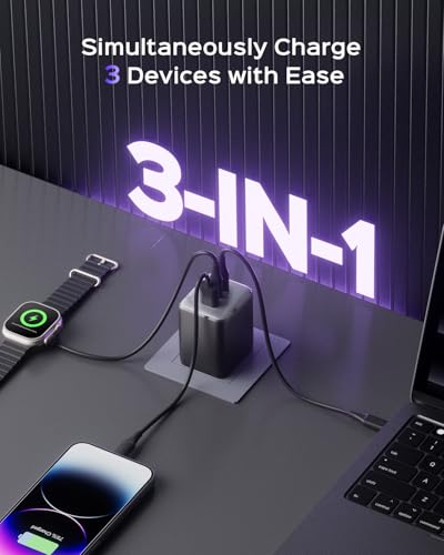 100W USB C Wall Charger, 3-Port PPS PD 3.0 Compact Foldable Wall Charger Block, Fast Power Adapter for MacBook Pro/Air, Dell XPS, iPad Pro, iPhone 17/16/15, Galaxy S25/S24, (Black) - color: Black