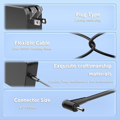 19V 2.37A 45W ASUS Laptop Charger for ZenBook UX305 VivoBook X540 | 4.0x1.35mm Small Tip, Foldable Plug, 5.6FT Cable, 100-240V, for Chromebook C202 Q302 S200