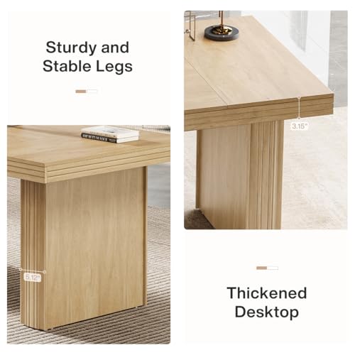 Tribesigns Modern Office Desk, Home Office Table with Wide Fluted Legs, Modern Desk for Home Office, Natural