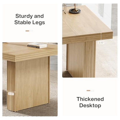 Tribesigns Modern Office Desk, Home Office Table with Wide Fluted Legs, Modern Desk for Home Office, Natural