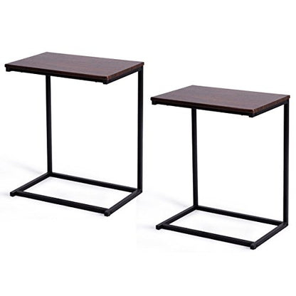 Tangkula Sofa Side End Table C Table Laptop Holder End Stand Desk Coffee Tray Side Table Notebook Tablet Beside Bed Sofa Portable Workstation (Brown) - color: Brown