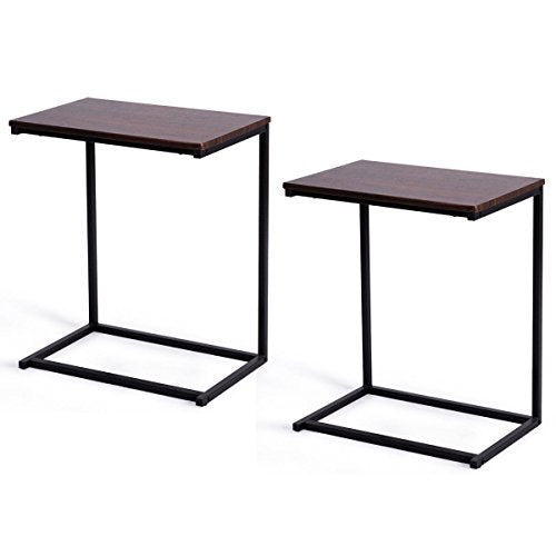 Tangkula Sofa Side End Table C Table Laptop Holder End Stand Desk Coffee Tray Side Table Notebook Tablet Beside Bed Sofa Portable Workstation (Brown) - color: Brown