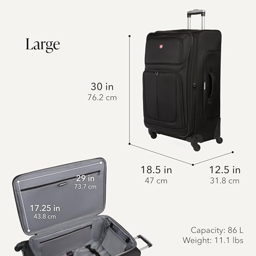 SWISSGEAR Sion Softside Expandable Spinner Luggage Durable Lightweight Travel Suitcase, Black, 2-Piece Set (Carry-On/Large) - color: Black, size: 2-Piece Set (Carry-On/Large)
