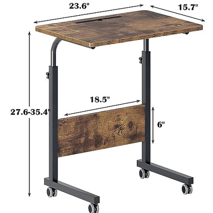 DlandHome 23.6 Inches Rolling Desk with Wheels Adjustable Height, Retro | Mobile Standing Desk Small Side Table Portable Laptop Cart PC Table, C-Shaped Bed Couch End Tables, Livingroom Bedroom - color: Retro Style, size: 23.6 Inch