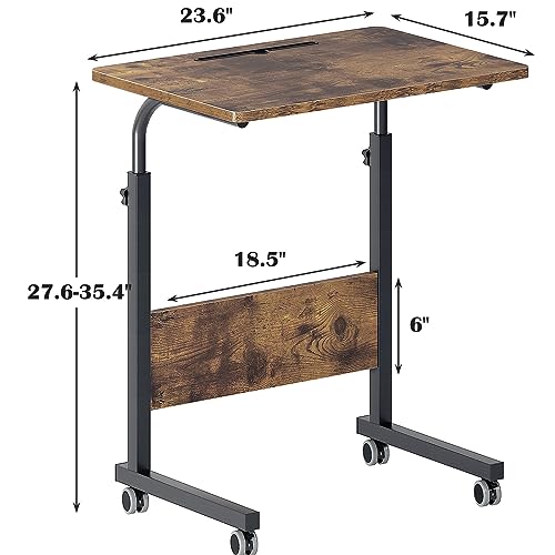 DlandHome 23.6 Inches Rolling Desk with Wheels Adjustable Height | Mobile Standing Desk Small Side Table Portable Laptop Cart PC Table, C-Shaped Bed Couch End Tables, Rustic Brown - color: Retro, size: 23.6 Inch