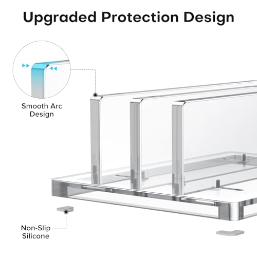 OMOTON Vertical Laptop Stand, Clear Acrylic Dual Holder for MacBook Gaming | Adjustable Width 0.43-1.38", Clear Acrylic Dual Slot Stand for Desk, Compatible with MacBook Pro/Air HP Gaming up to 17" - size: Dual-Clear