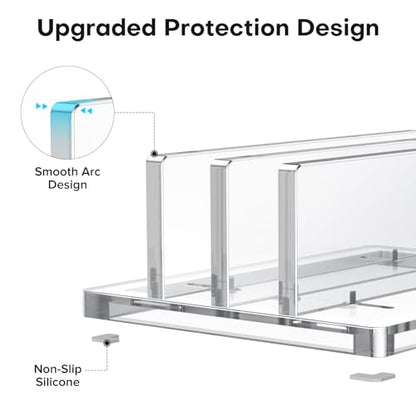OMOTON Vertical Laptop Stand, Clear Acrylic Dual Holder for MacBook Gaming | Adjustable Width 0.43-1.38", Clear Acrylic Dual Slot Stand for Desk, Compatible with MacBook Pro/Air HP Gaming up to 17" - size: Dual-Clear