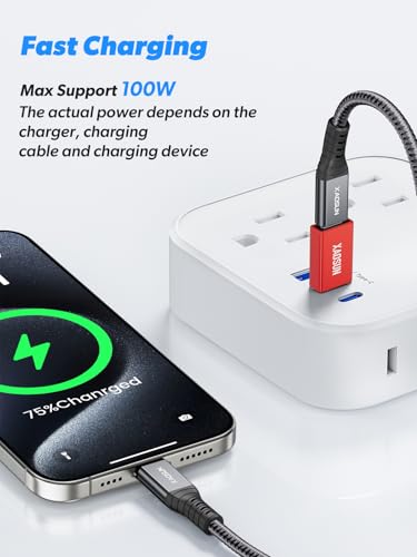 XAOSUN 10Gbps USB to USB C Adapter 3 Pack, 3.1 USBC Female to USB Male Adapter, One-Sided SuperSpeed Data Sync, 100W Fast Charging for iPhone 16 15 14 13, Laptop, Charger, Quest Link, etc, Red - color: Red-3Pack