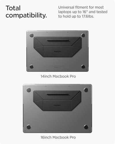 Spigen Slim Fold Adhesive Laptop Stand Foldable Portable Dual Ergonomic Angle Adjustment Lift Anti-Slip Compatible with MacBook Neo, MacBook Air, MacBook Pro 11"-16" and More - Black (LD201-S3) | Dual Ergonomic Angle Adjustment Lift Anti-Slip for MacBook