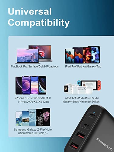 100W USB C Wall Charger,PowerLot 4 Port GaN MacBook Pro USB C Charger, Laptop 100W Charger USB C Power Adapte for MacBook Air,iPad,Tablets,HP,Dell XPS,iPhone 14/13,Samsung Galaxy - color: 4 ports-Black