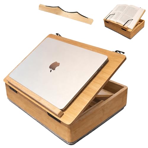Lap Desk for Laptop with Cushion,JZDF Book Stand for Reading with Storage,Laptop Lap Desk for Couch,Cookbook Stand,Laptop Lap Pad,Convertible Laptop Stand & Reading Holder