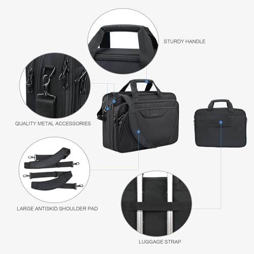 KROSER 17.3 Inch Laptop Computer Briefcase, Water-Repellent Messenger Bag | Expandable design, padded laptop compartment,shoulder and luggage strap for business, travel, men and women-Black - color: Black