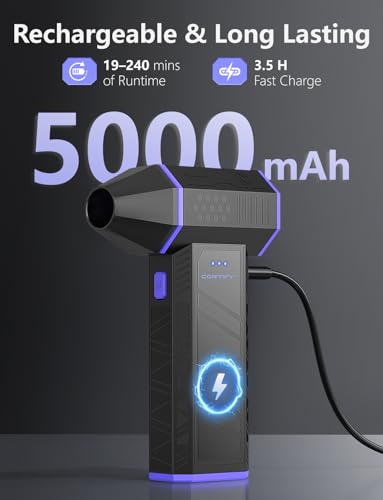 Electric Compressed Air Duster - Cortify 130,000 RPM High-Power Air Blower, Rechargeable 3-Speed Mini Handheld Dust Blower for PC, Keyboard, Electronics, Car and Home Cleaning