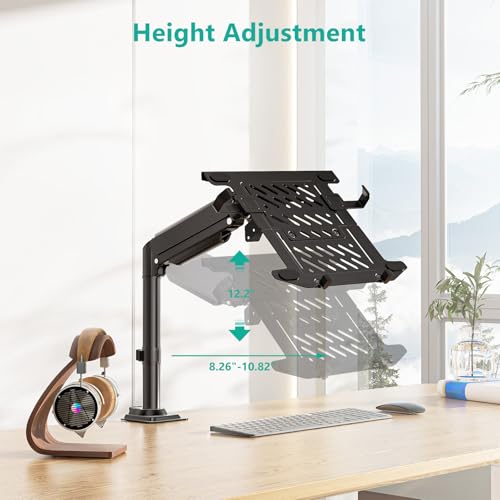 WALI Laptop Desk Mount for 15.6 inch Notebook, Fully Adjustable Single Monitor Arm with Laptop Holder for 32 inch Screen, Laptops Stand with Ventilated Tray, Up to 22 Lbs, (GSDM00LP), Black - size: Width 15", Fully Adjustable Desk Mount