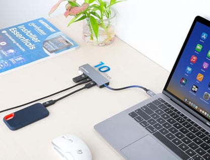 Manhattan USB-C Hub for Keyboards, Mouse, and USB Flash Drives, 4 Ports, 2 USB-A & 2 USB-C, Space Gray, Plug and Play, 10 Gbps, Aluminum