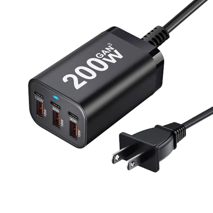200W USB C Charger Block, 6 Port PD 100W 65W GaN Charger Station | Multi port USB C Charging Station for MacBook Pro/Air, iPad, iPhone, HP/DELL Laptop, Samsung Galaxy, Steam Deck, Pixelbook
