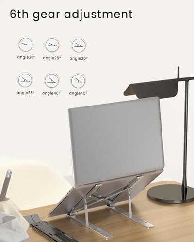 Adjustable Aluminum Alloy Laptop Stand for Desk, Portable Laptop Riser with 6-Level Height, Foldable Ergonomic Laptop Holder, for 10-15.6” Laptops and Tablets - Black - color: Black