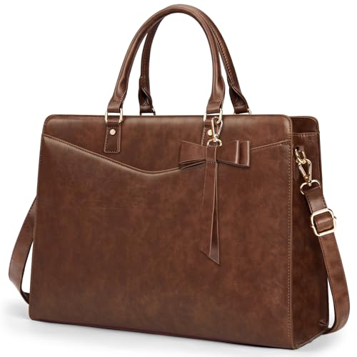 RAINSMORE Laptop Bag for Women 15.6 Inch PU Leather Laptop Tote Professional Business Office Work Bag Waterproof Briefcase Computer Tote Bag Large Lightweight Handbag Shoulder Bag - color: Vintage Brown