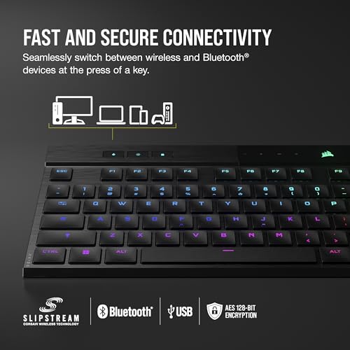 Corsair K100 AIR Wireless RGB Mechanical Gaming Keyboard - Ultra-Thin, Sub-1ms Slipstream, Low-Latency Bluetooth, Cherry MX Ultra Low Profile Keyswitches - NA Layout, QWERTY - Black - style: K100 AIR WIRELESS