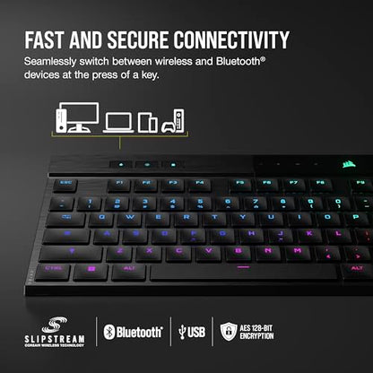 Corsair K100 AIR Wireless RGB Mechanical Gaming Keyboard - Ultra-Thin, Sub-1ms Slipstream, Low-Latency Bluetooth, Cherry MX Ultra Low Profile Keyswitches - NA Layout, QWERTY - Black - style: K100 AIR WIRELESS