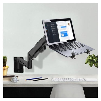 Monitor Stand, Wall Mount Monitor Arm with Laptop Tray, Aluminum Gas Spring Full Motion Laptop Mount Arm Fits Max 32 Inch, 19.8 Lbs Screens/ 10-17" Laptop,Desk Accessories,White - color: White