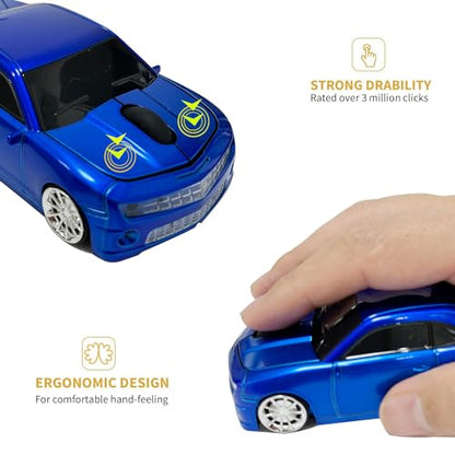 Car Mouse for Compuer, Funny Sport Car Shaped Computer Mouse, 2.4Ghz Wireless Mouse Car Mouse with USB Reciver for Laptop, PC (Blue) - color: Blue