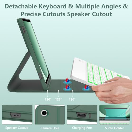 Keyboard Case for Samsung Galaxy Tab A9 Plus 5G 11 inch 2023 (SM-X210/X216/X218), 7 Color Backlit Detachable Keyboard Bluetooth, Smart Folio Cover with S Pen Holder for Galaxy Tab A9+ 11"(Dark Green) - color: Dark Green