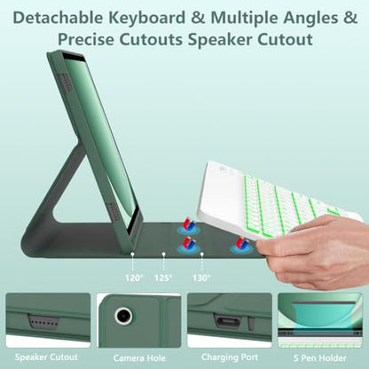 Keyboard Case for Samsung Galaxy Tab A9 Plus 5G 11 inch 2023 (SM-X210/X216/X218), 7 Color Backlit Detachable Keyboard Bluetooth, Smart Folio Cover with S Pen Holder for Galaxy Tab A9+ 11"(Dark Green) - color: Dark Green