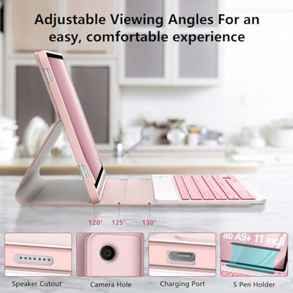 Keyboard Case for Galaxy Tab A9 Plus 5G 11 Inch 2023 (SM-X210/X216/X218), 7 Color Backlit Detachable Tablet Keyboard Cover with S Pen Holder for Samsung Galaxy Tab A9+ 11" (Pink) - color: Pink