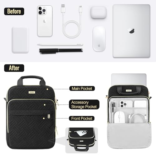 MoKo 15-inch Puffer Laptop Sleeve Shoulder Bag Carrying Case with Handle | Fits MacBook Air 15-inch, MacBook Pro 14-inch M5/M4/M3/M2 and Galaxy Tab S10 FE Ultra 14.8-inch, Black - color: Black, size: 15.6 Inch