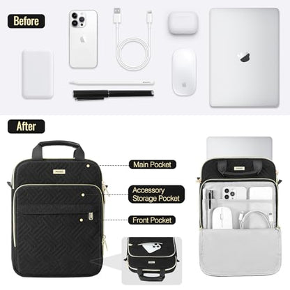 MoKo 15-inch Puffer Laptop Sleeve Shoulder Bag Carrying Case with Handle | Fits MacBook Air 15-inch, MacBook Pro 14-inch M5/M4/M3/M2 and Galaxy Tab S10 FE Ultra 14.8-inch, Black - color: Black, size: 15.6 Inch