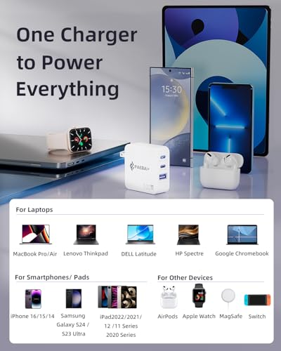 100W USB C Charger Block, 3 Port GaN Foldable Wall Fast Charger | for MacBook Pro, MacBook Air, Dell XPS, iPhone 17 16 Series, Samsung Galaxy, iPad Pro and All USB-C Devices - color: White