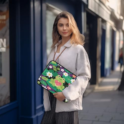 Frog Purple Green 15-16 Inch Quilted Laptop Sleeve Case Soft Notebook Protector Bag Computer Carrying Case - color: frog purple green, size: Large