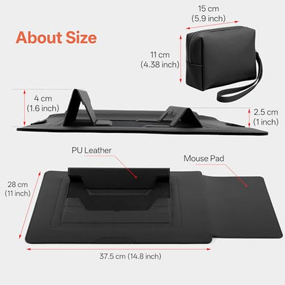 15-16 Inch Protective Laptop Sleeve Case with Stand, for MacBook Air 15" M5~M2 (2026-2023); MacBook Pro 16" M5~M1, Pro/Max(2026-2021), Surface/ASUS/Lenovo, PU Leather Laptop Case (15"-16" Black) - color: Black, size: 15-16 Inch