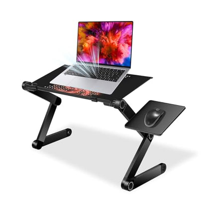 Extra Wide Adjustable Laptop Stand, Laptop Desk for 17inch Computer, Portable Aluminum Laptop Stand with Detachable Mouse Pad, Ergonomic Lap Desk for Bed Sofa Couch Office, Black